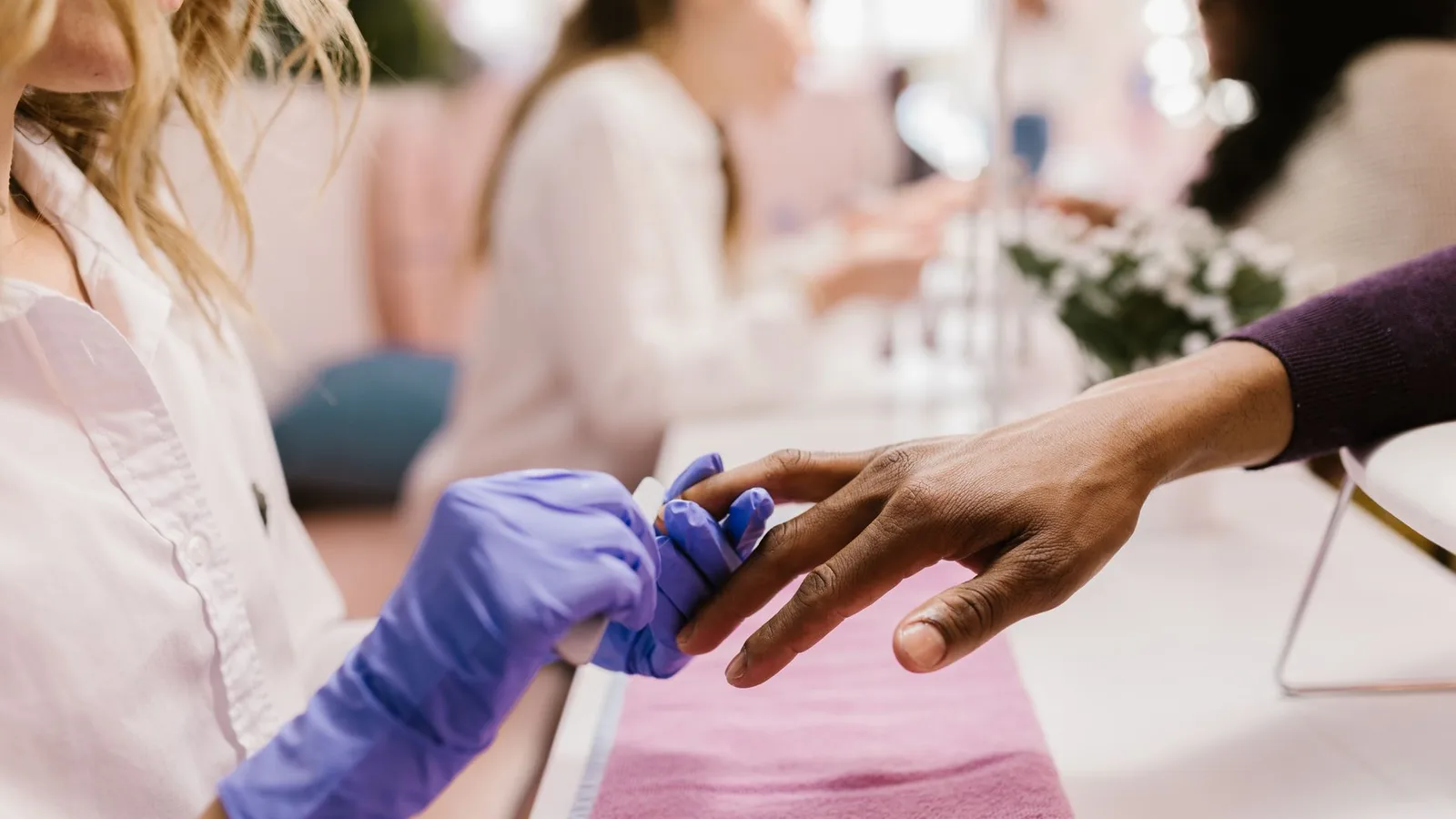 A nail salon manicure station